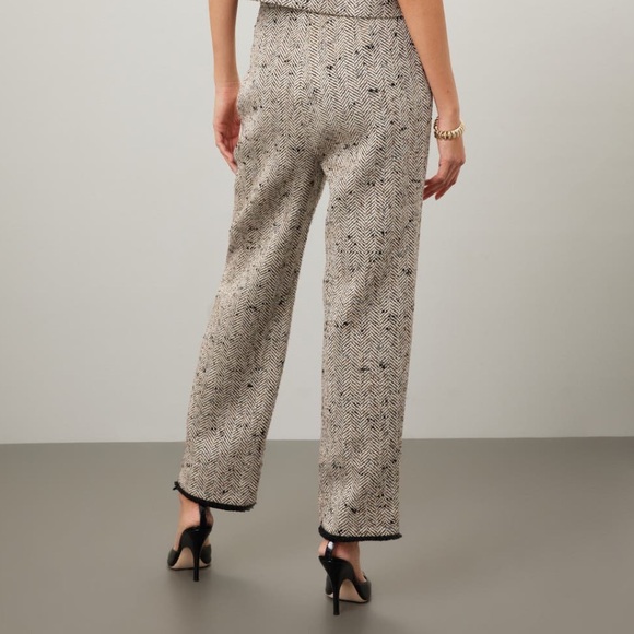 Ted Baker Feliot Cream and Black Herringbone Straight-Leg Trousers - Picture 2 of 11